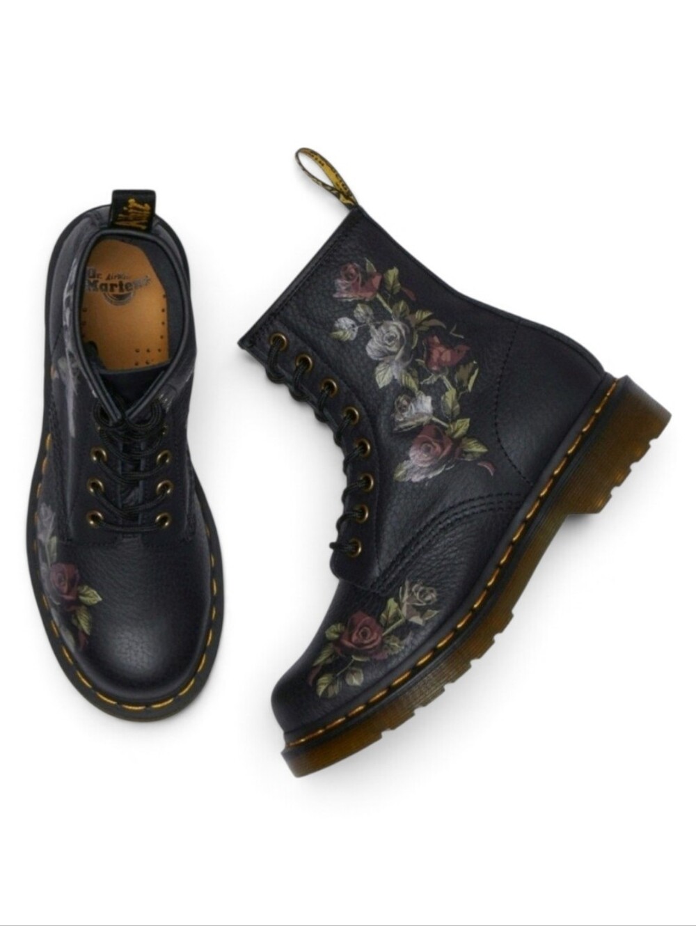Dr. Martens 1460 Vintage Rose Floral Leather Boots Black Women's 10